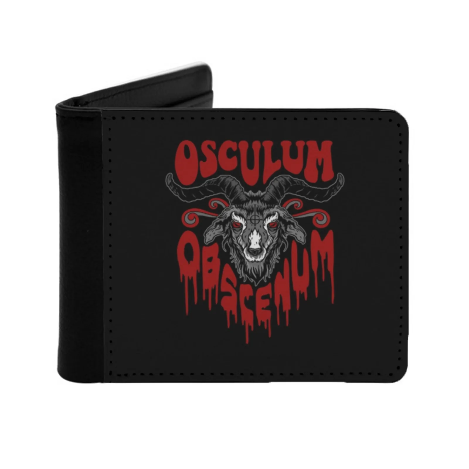 Osculum Obcenum Personalized Men's Leather Wallet Credit Card Pouch Purse Ghost Band Ghost Bc Music Goat Satan Devil Kiss The