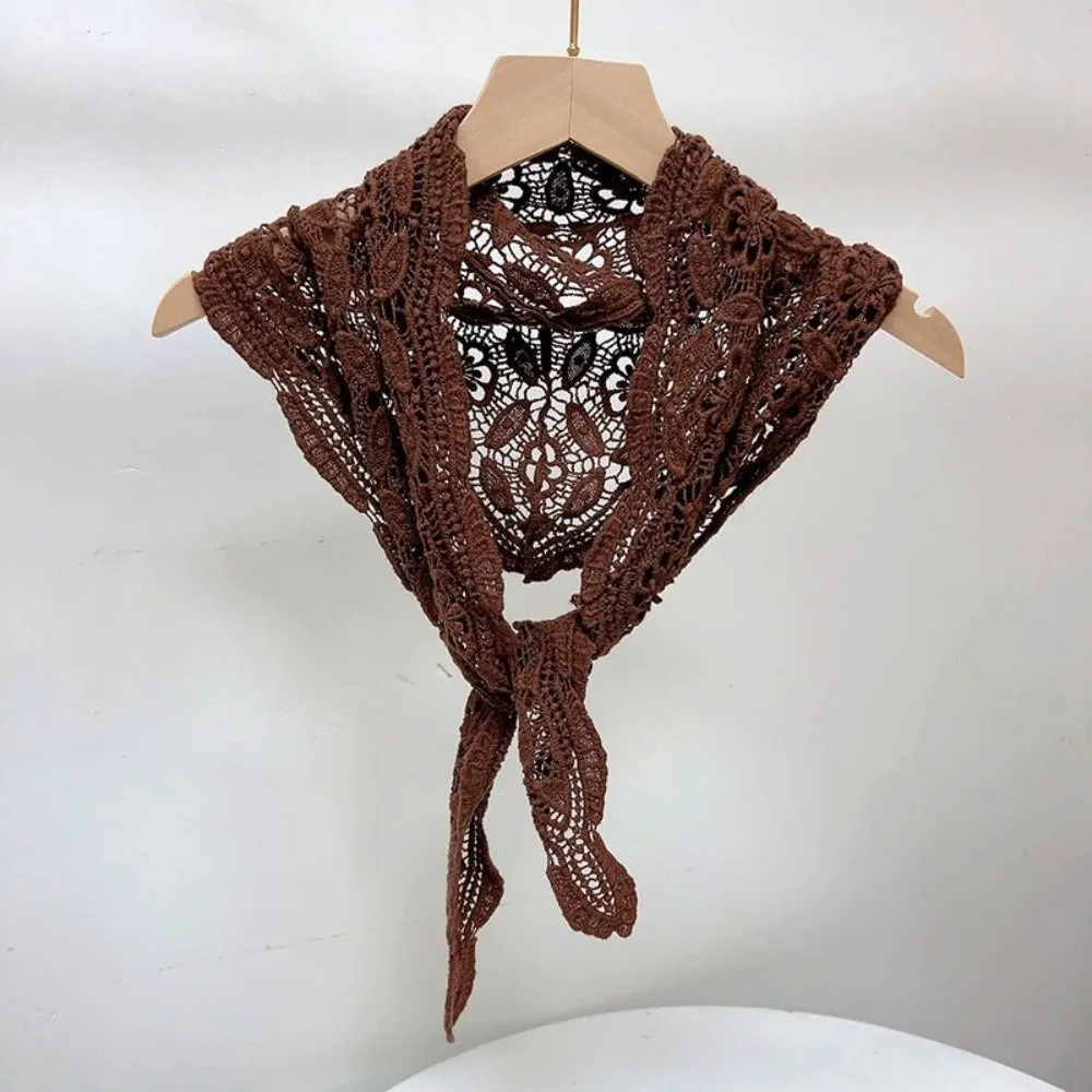 

Fake Collar Knitted Triangle Scarf White Cape Hollow Out Lace Shawl Clothes Decoration Korean Style Fart Curtain Summer