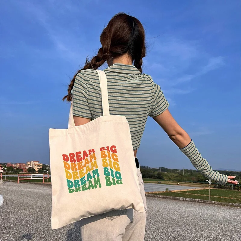 White Aesthetic Retro Canvas Tote Bag Durable Large Capacity Trendy Simple Style Reusable Bags Great  Gift for A Friend Student