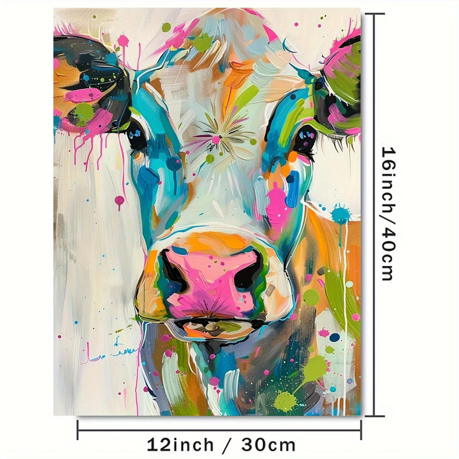 Colorful Cow Canvas Art Print Poster, Vibrant Abstract Animal Wall Decor for Living Room, Bedroom, Kitchen, Office, Frameless