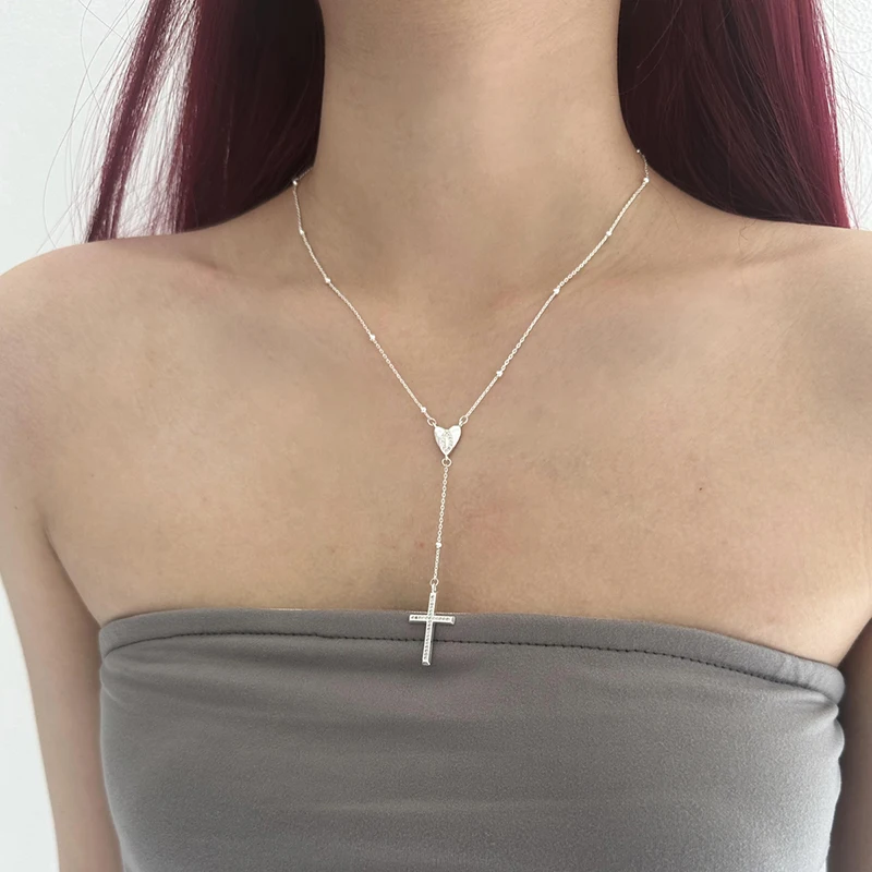 New S925 Cross Double-Layer Stackable Necklace for Women, Light Luxury, Now with a High-End Feel,
