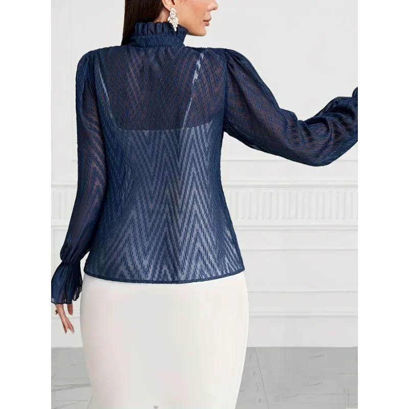 Damska bluzka z długim rękawem, nowa modna koszula z puszystymi rękawami, falbanką i zapinana na guziki.