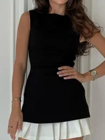 Lady Office Commute High street Mini Dress Elegant Patchwork Pleated Short Dress For Women Fashion Slim Sleeveless Vestidos - Image 3
