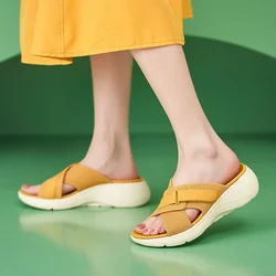 2024 Summer Women 2cm Platform 5cm High Heels Slippers Lady Fashion Lightweight Leisure High Heels Female Green Barefoot Shoes