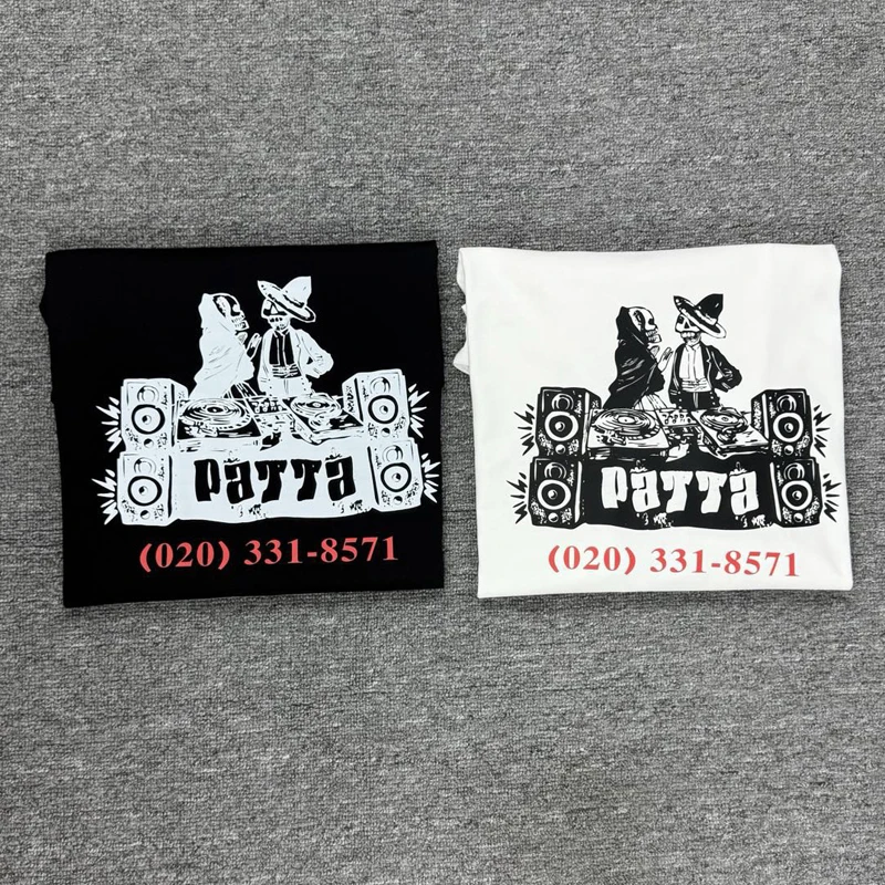 Streetwear Trend Black White High-quality PATTA T-shirt Round Neckline Casual Patta Short-sleeved Top