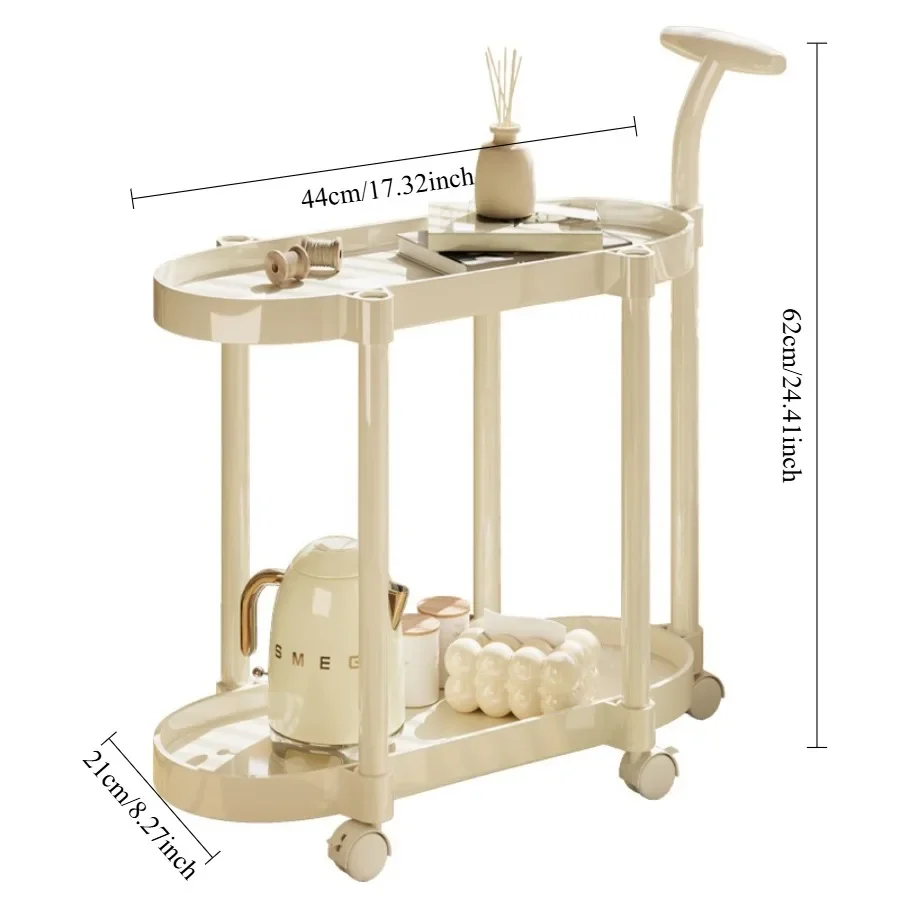 Cream Style Coffee Table Cart Creative Double-layer Snack Rack Bedroom Living Room Mobile Side Table