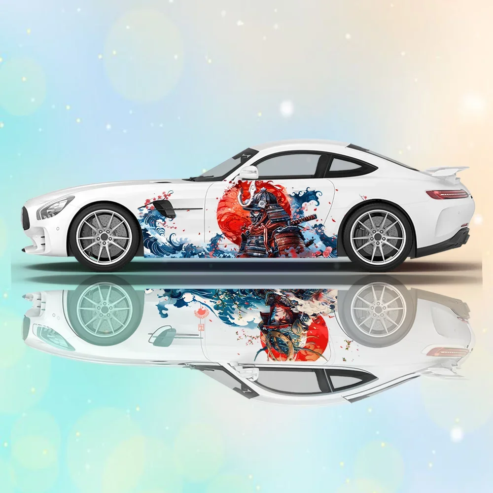 Samurai Sakura Waves Car Vinyl Wraps Decal Self-adhesive PVC Sticker Suitable for Trucks SUV Decoration Auto Accessories Gift