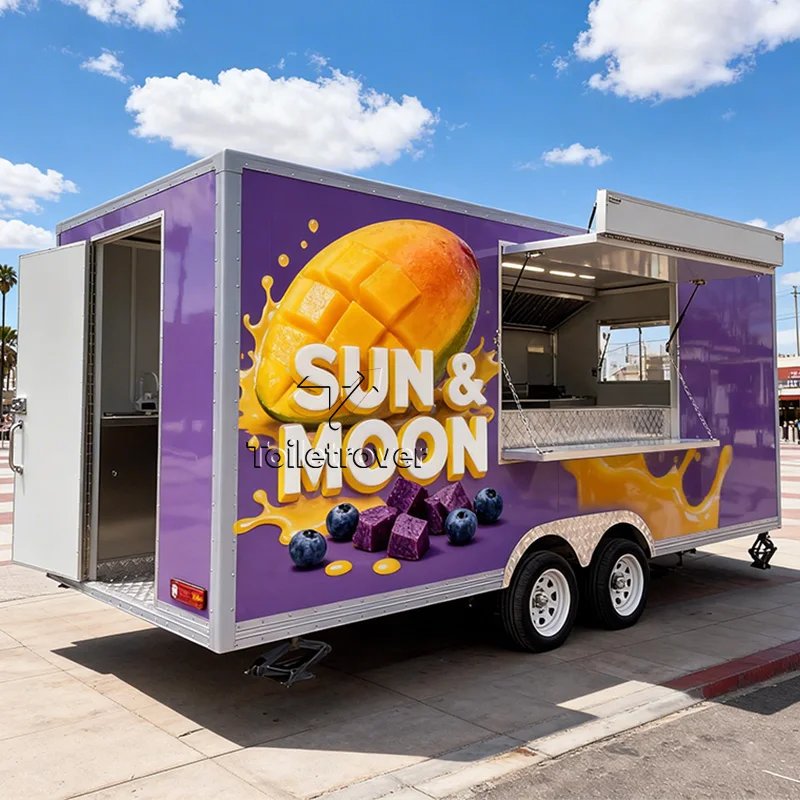 

Fully Equipped Mobile Food Trailer Commercial Kitchen Concession Catering Food Trailer with Bathroom for Long Term Use