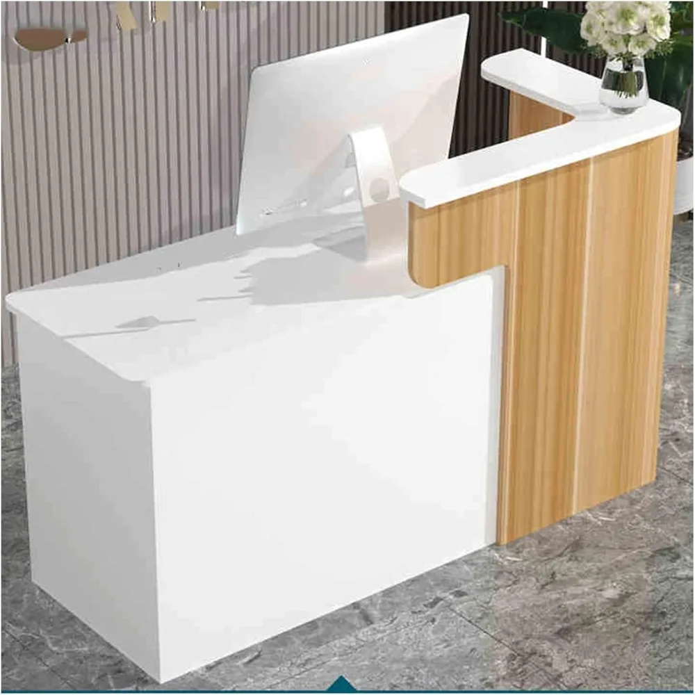 Empfangstisch für die Rezeption, Kasse mit Schubladen, moderne L-förmige Arbeitsstation, sichere Aufbewahrung, Empfangstheke