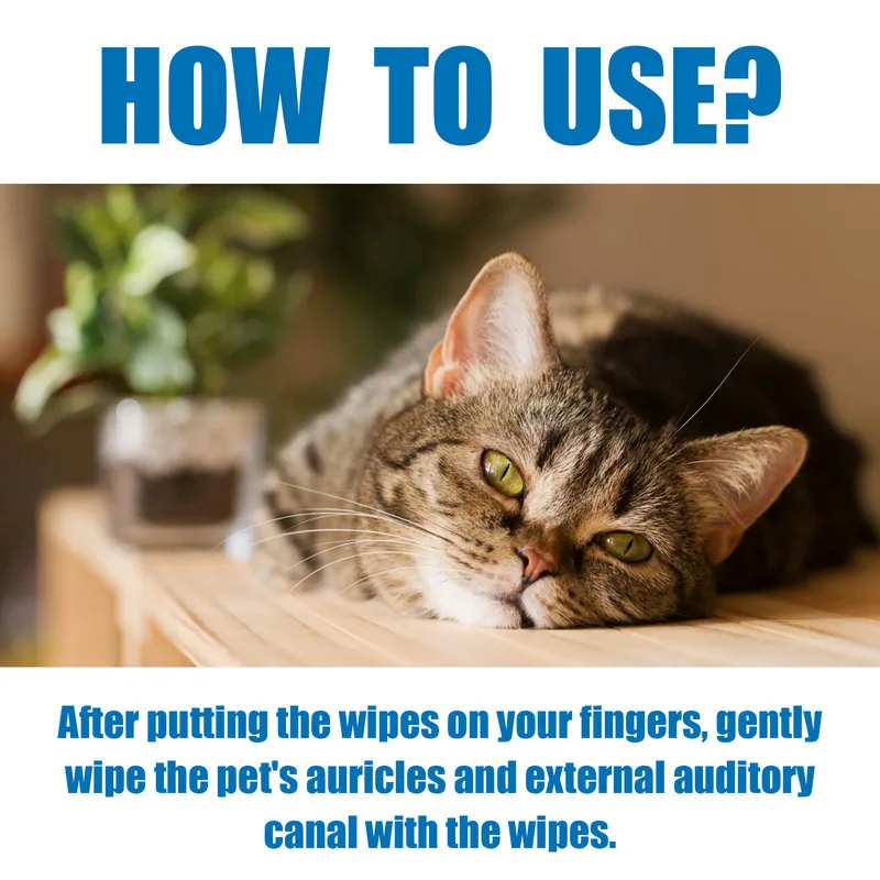 الحيوانات الأليفة العناية بالأذن مناديل الأصابع مستخلص الصبار مستخلص الشاي الأخضر ينظف شمع الأذن عث الأذن يزيل الروائح يبقي الأذنين جافة #6