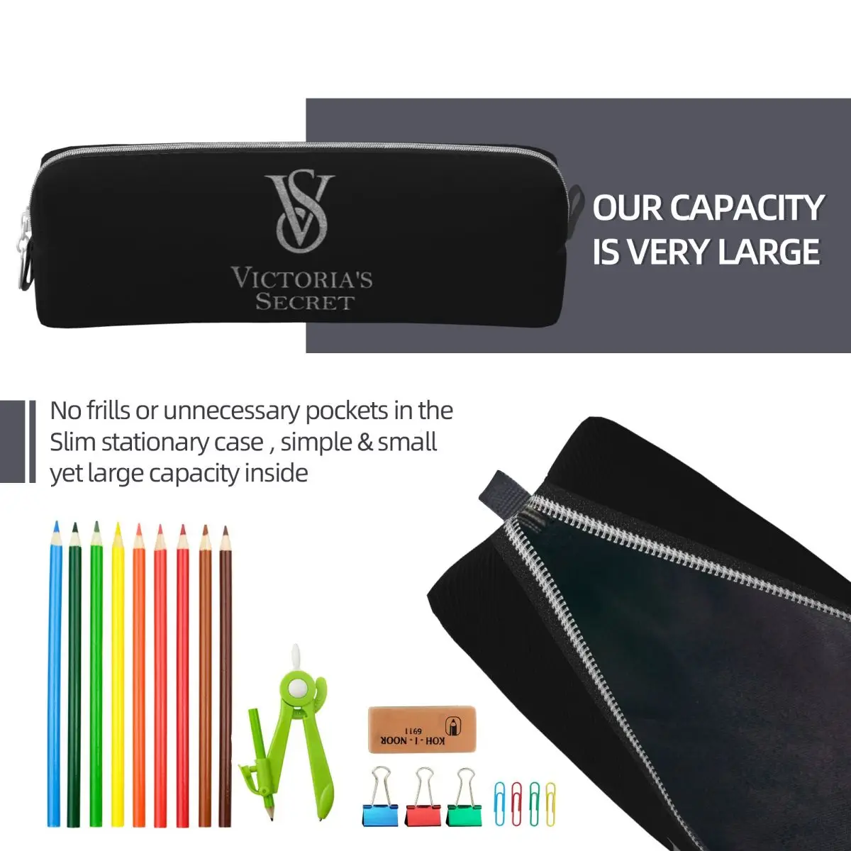 Imagem -06 - V-s-secret Pattern Pencil Case Pen Holder Bolsa de Armazenamento Grande Material Escolar Zipper Papelaria Moda