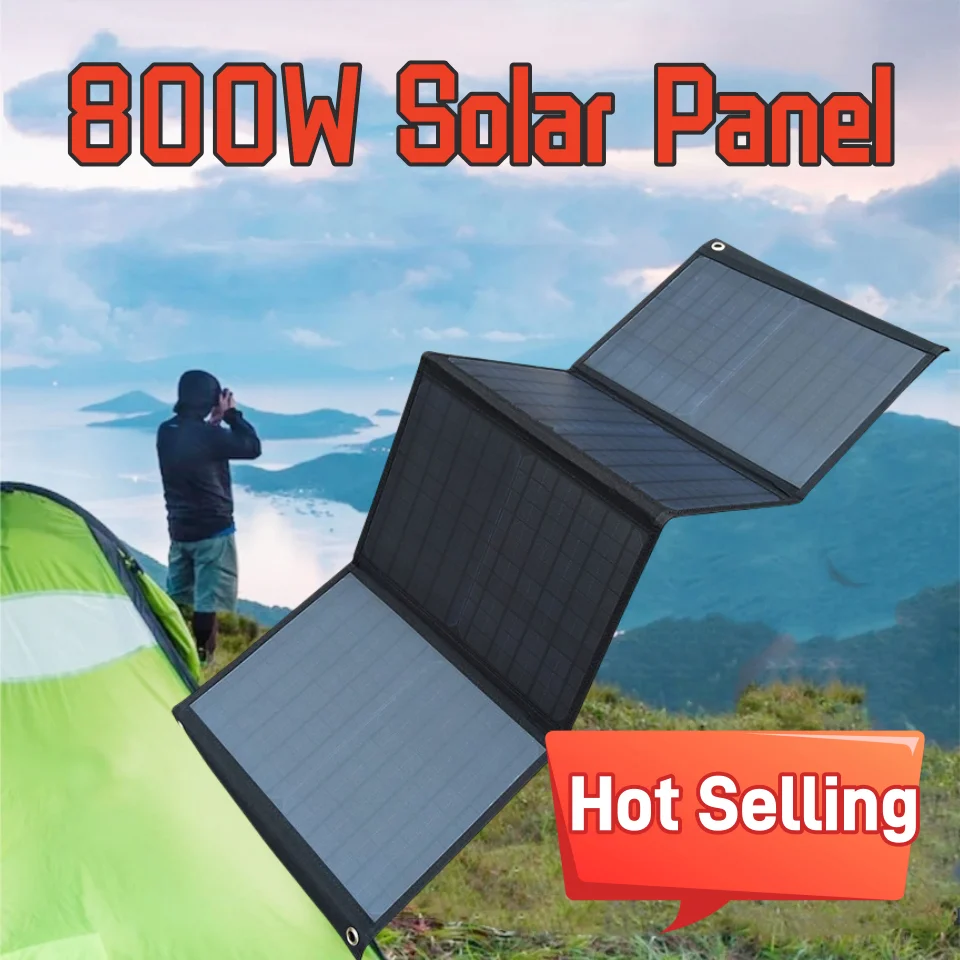 

800W Solar Folding Panel USB+DC Output Solar Charger Portable Bag Mobile Phone Power Generator Outdoor Power Supply for Outdoor