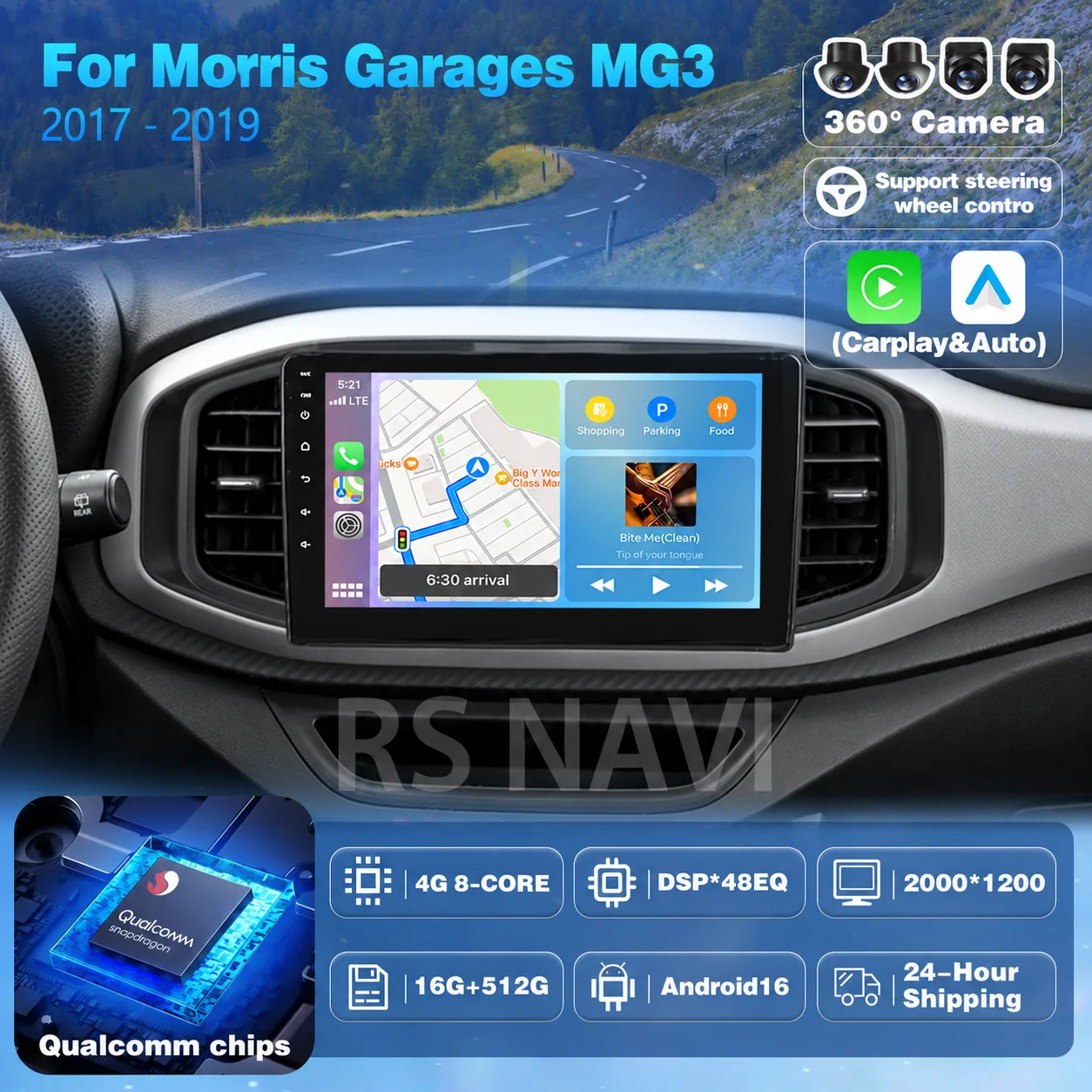 Plug and Play Android 16 Carplay AUTO Car Radio For Morris Garages MG3 2017 - 2019 Navigation GPS Video Player Stereo Multimedia