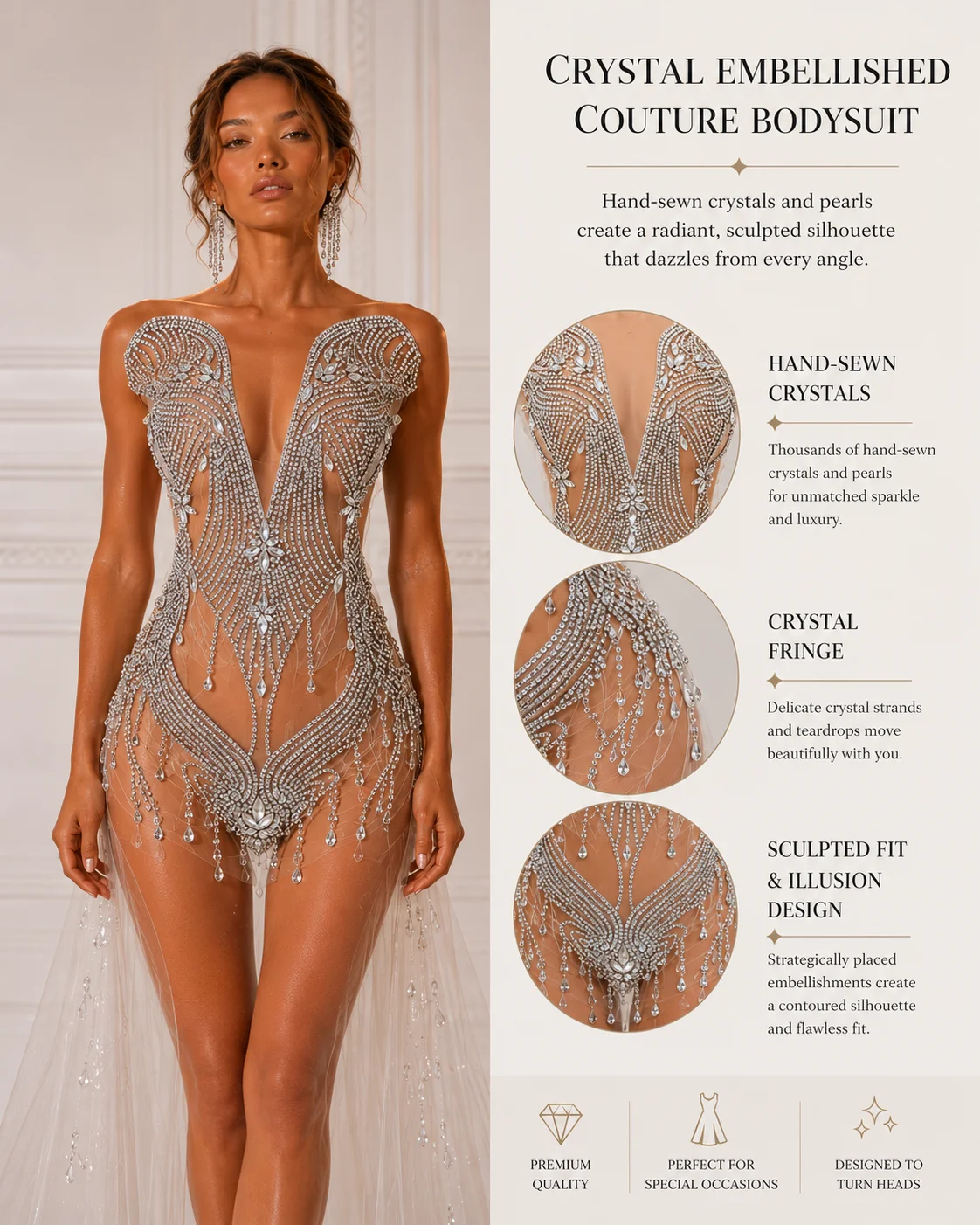 Luxuriöse Kristall-Strass-Applikation für Hochzeitskleider, Handgefertigter Braut-Perlenbesatz, Funkelnde Abendkleid-Dekoration