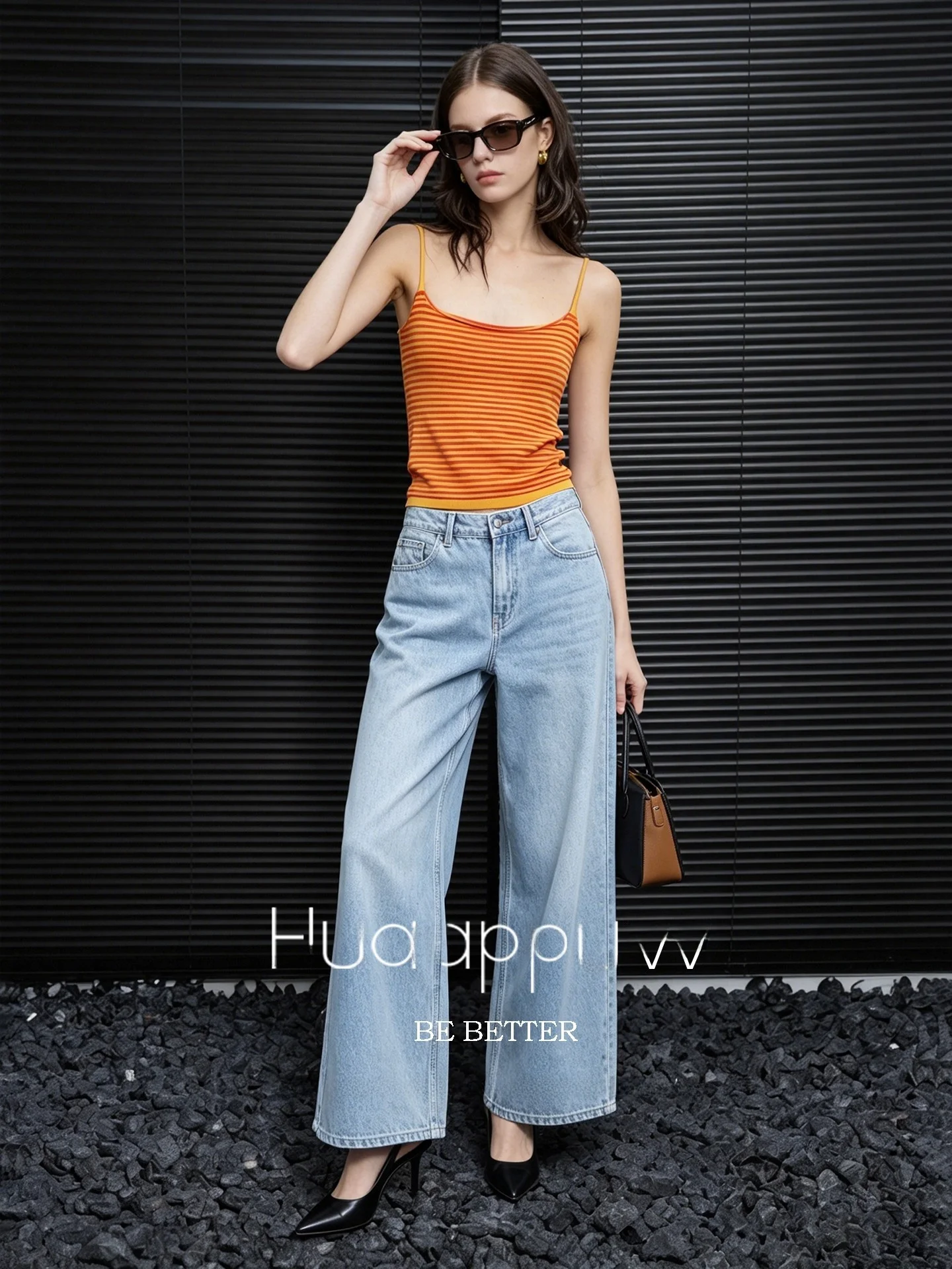 Huaappuw Orange Sleeveless Knitted Vest 2026 Autumn New Style Slim Fit Inner And Outer Wear French Style Square Collar Vest