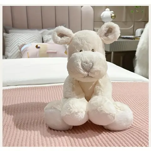 Soft & Cuddly Puppy Plush Toy - Adorable White Dog with Heart, Toddler-Friendly Plushie, Birthday Gift for Youngsters & Women