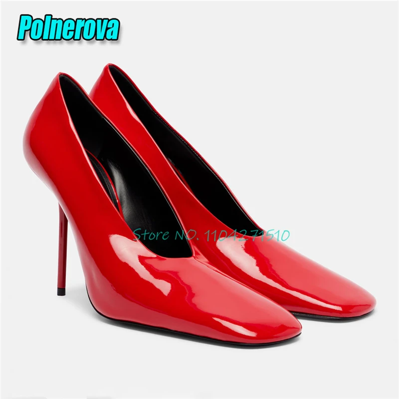 Retro Suede Square Toe Shallow High Heels Fashion Elegant Women Patent Leather Stiletto Pumps Versatile Office Party Dress Shoes