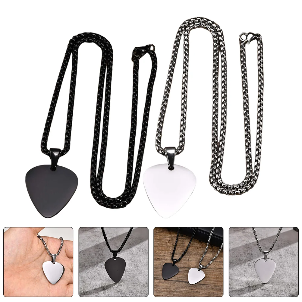 

2 Pcs Silver Chain Necklace for Women Guitar Pick Locket Musical Instrument Rock and Roll Trendy Stainless Steel Cool Pendant