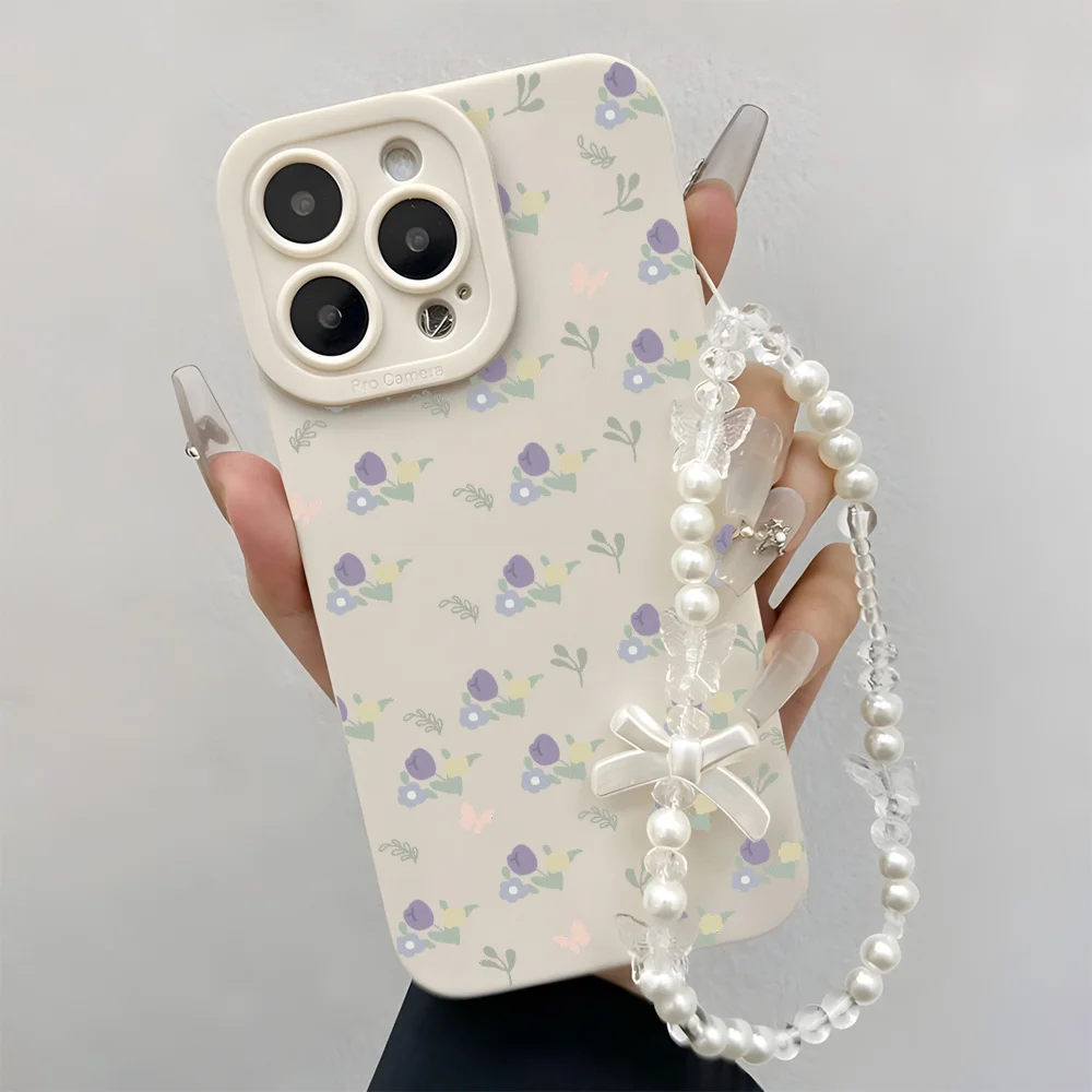 Colorful Floral Phone Cases For Samsung Galaxy S26 S25 S24 Note 20 Ultra S22 S23 Plus A55 A26 A36 A56 Lanyard Wrist Strap Cover