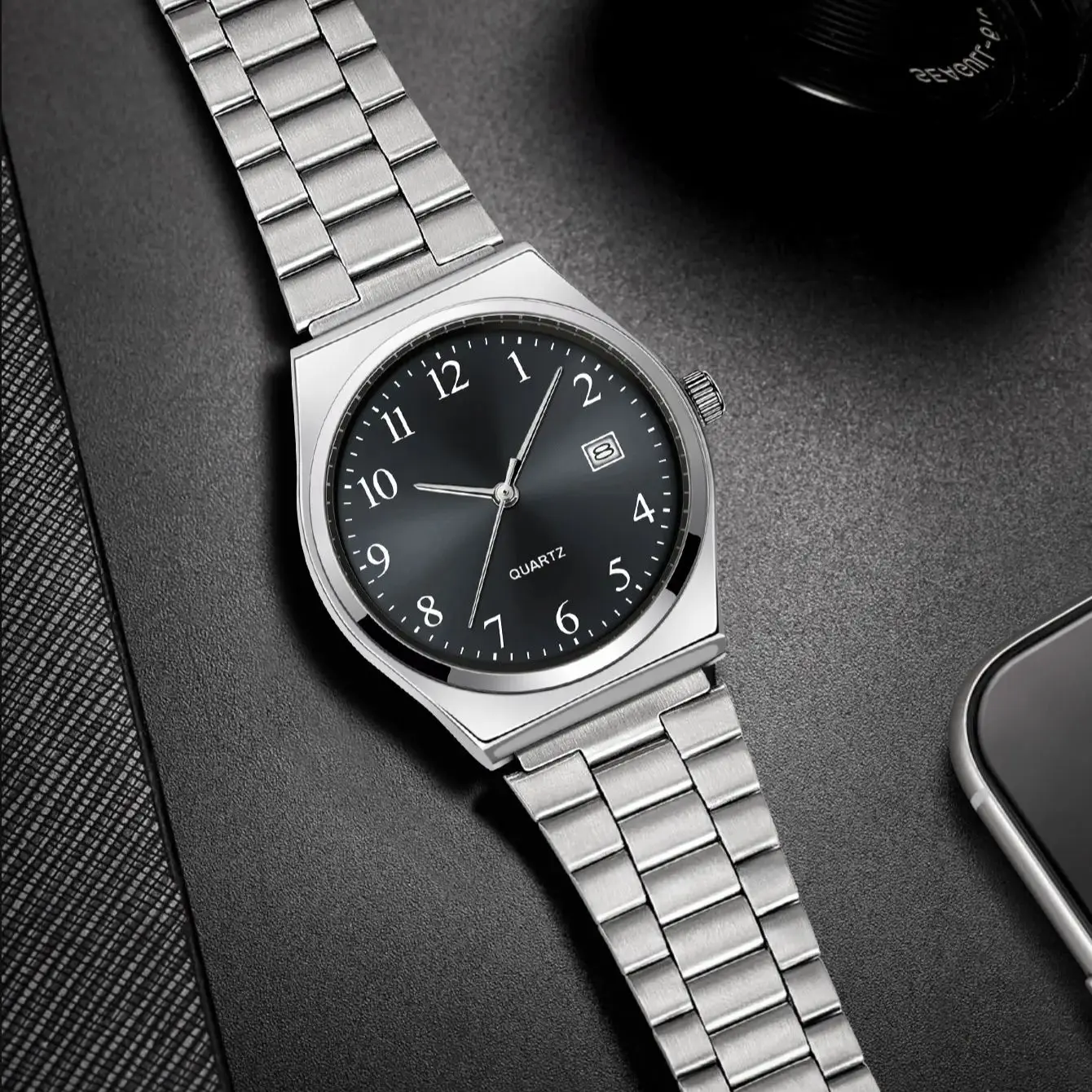 LUCKY FOX - Jam Tangan Stainless Steel Bergaya & Minimalis dengan Dial Hitam - Ketepatan Waktu Yang Tepat untuk Sehari-hari