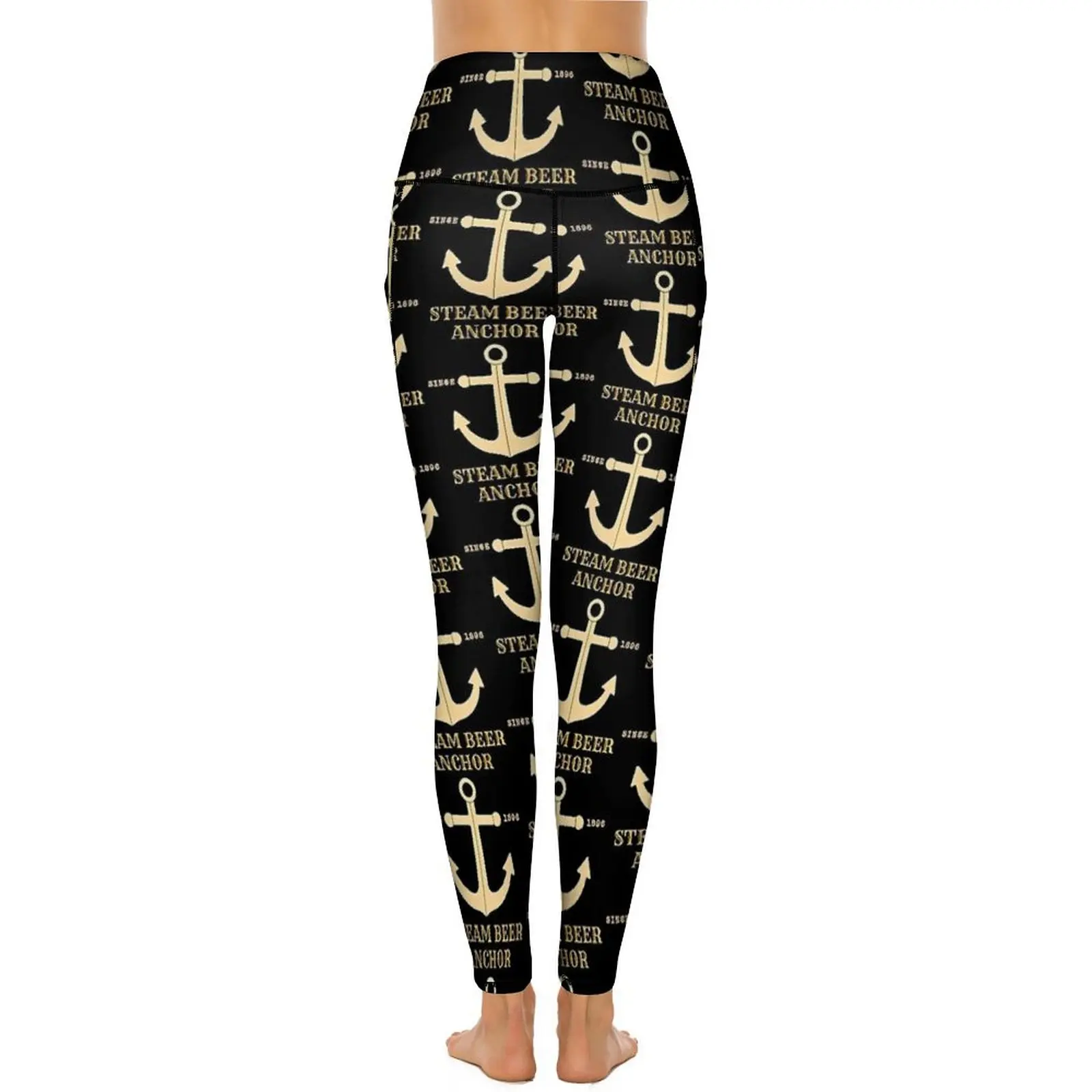 Gold Anchor Steam Leggings Sexy Since 1896 Push Up Yoga Pants Vintage Elastic Leggins Lady Design Gym Sport Legging