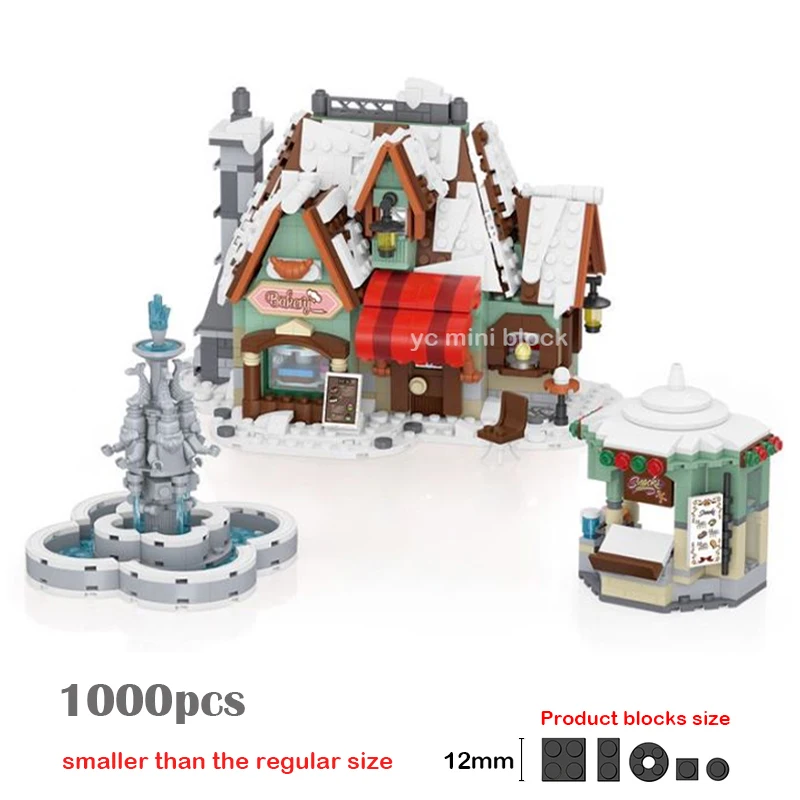 NONE Loz Mini Street View Winter Stadt Santa Claus Hause Baustein DIY Schlitten Shop Konditorei Montage Dekor Spielzeug Für Kinder Weihnachten Geschenke 5
