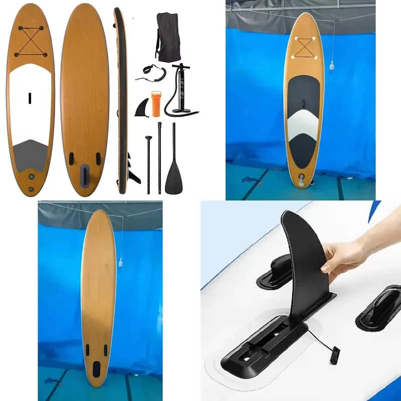 Reinforced Wooden-like Paddleboard Inflatable, Durable Inflatable Stand up Paddle Board for Fun