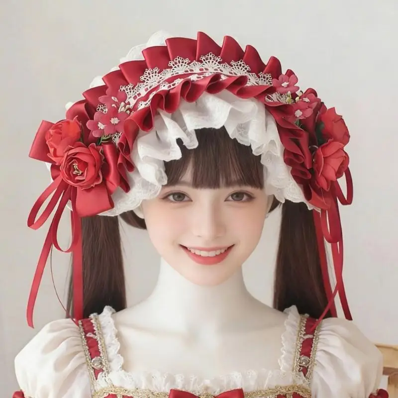 

A52E Gothic Headbands Cosplay Rosette Ribbon Hairbands Dark Headwear Makeup Washing Face Hairbands Birthday Party