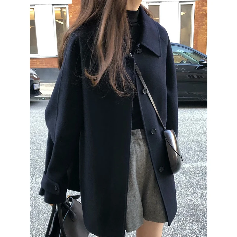 MEXZT Wool Blends Coats Women Vintage Woolen Jackets Streetwear Korean Commute Outerwear Winter Ladies Elegant Chic Overcoat New