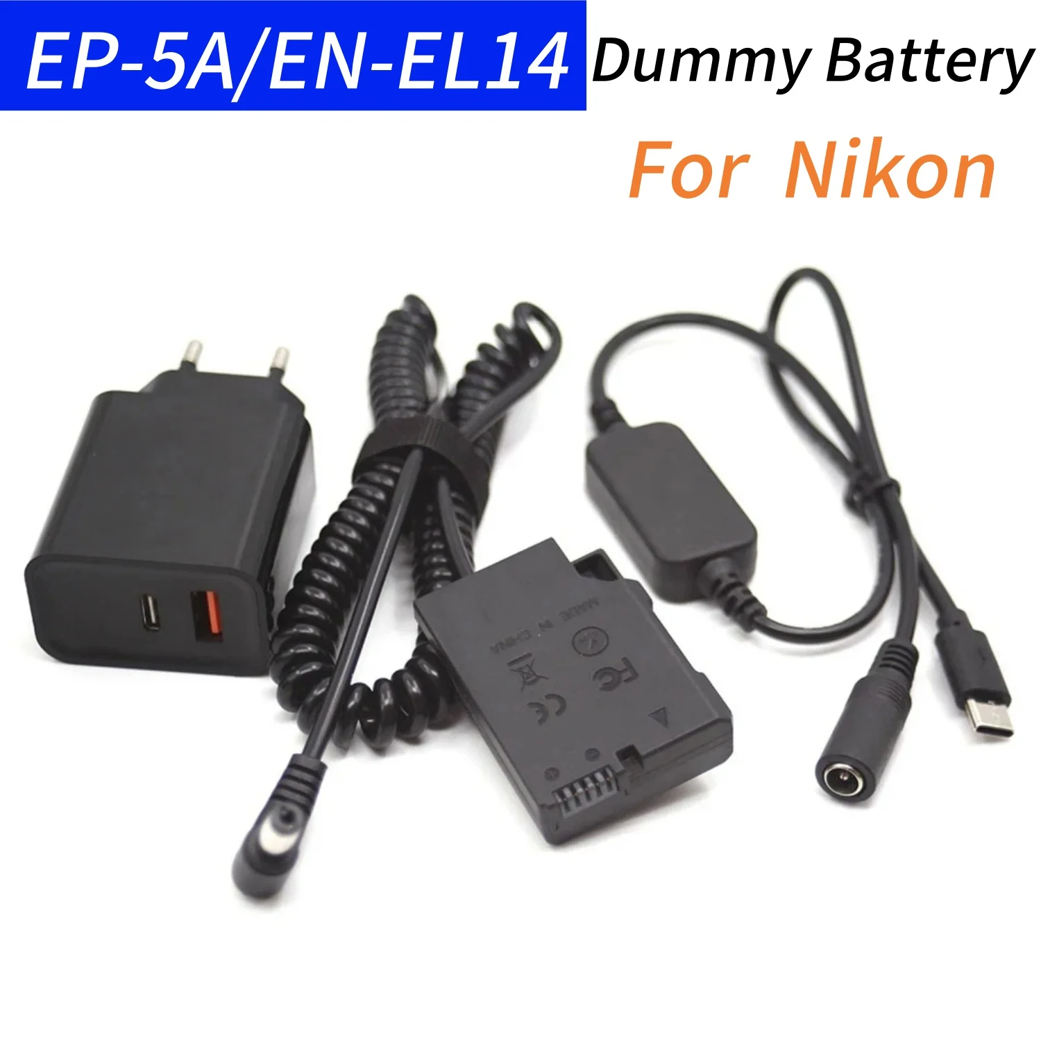 

PD Charger&USB C Power Cable&EN-EL14 Dummy Battery EP-5A DC Coupler for Nikon D3300 D3400 D5200 D5300 D5500 P7000 P7700 P7800