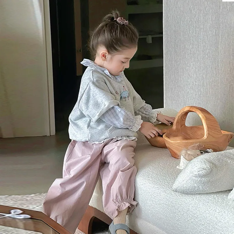 

Children's Clothing 2025 Autumn Style Girls' Hoodie Plaid Shirt Casual Cartoon Set Hoodie Shirt Two-piece Set and Casual Pants