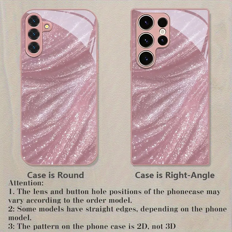 Pink ripple metallic paint glass phone case suitable for Samsung Galaxy S26 S25 S24 S23 S22 S21 S20 FE/Ultra/Plus anti drop