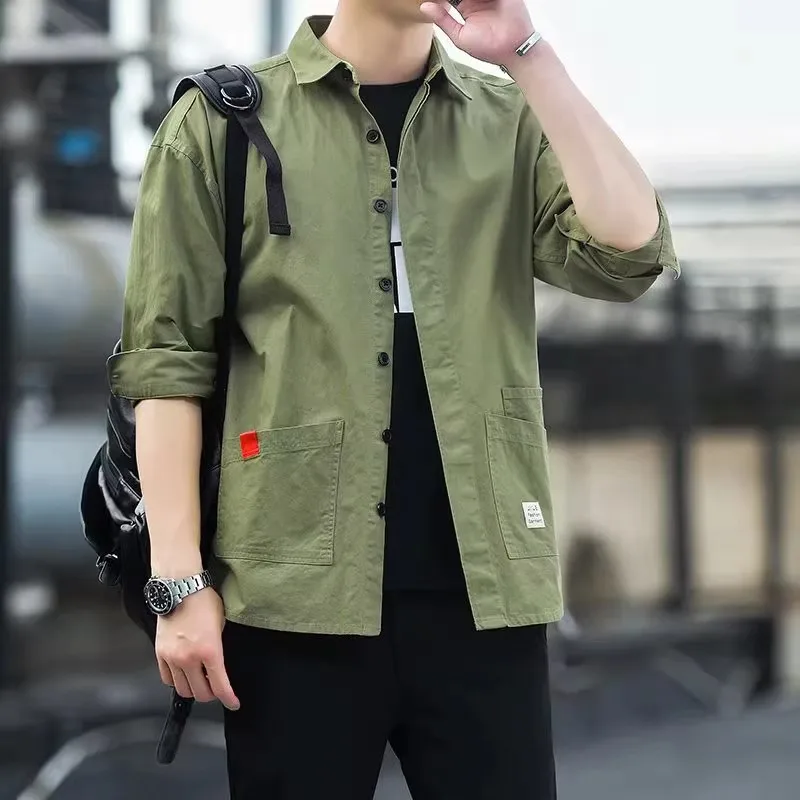 

Men's Long Sve Loose irt Resistant to Dirt And Wear for Work American Retro Sle Spring Autumn Casual Faion Polyester...