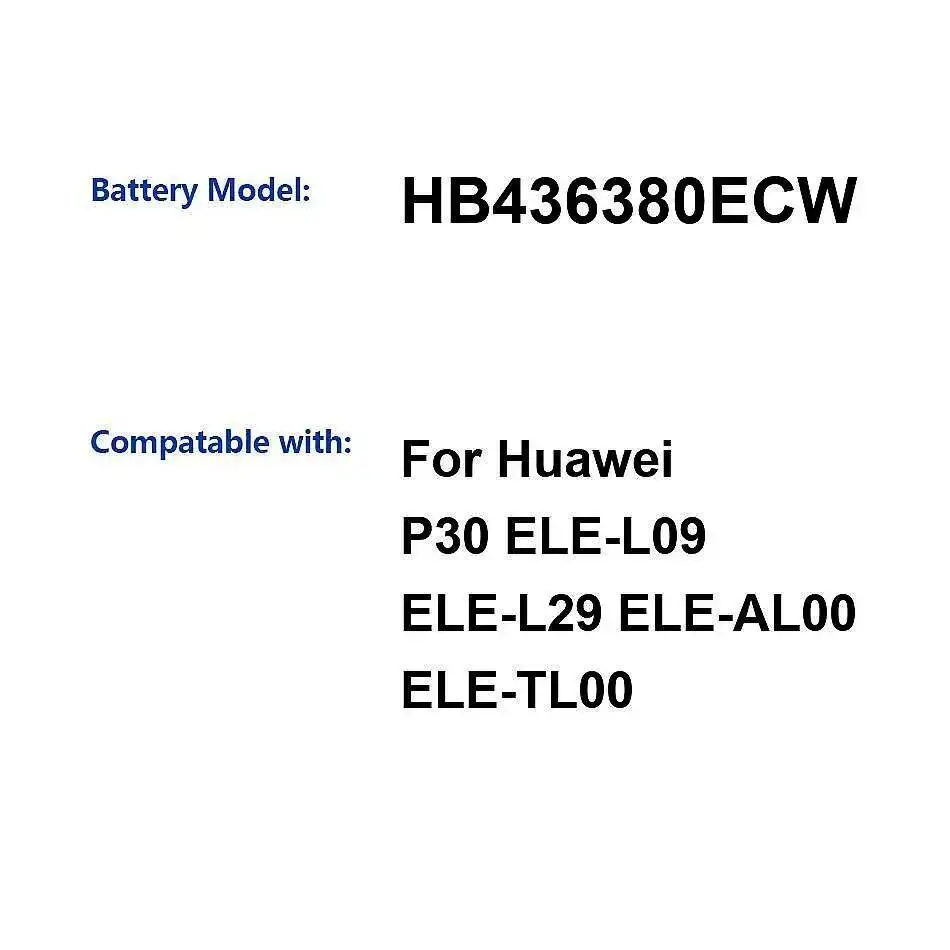 

Аккумулятор мобильного телефона емкостью 3650 мАч, высокая производительность для Huawei P30 Ele-L09 Ele-L29 Ele-AL00 Ele-TL00 HB436380ECW