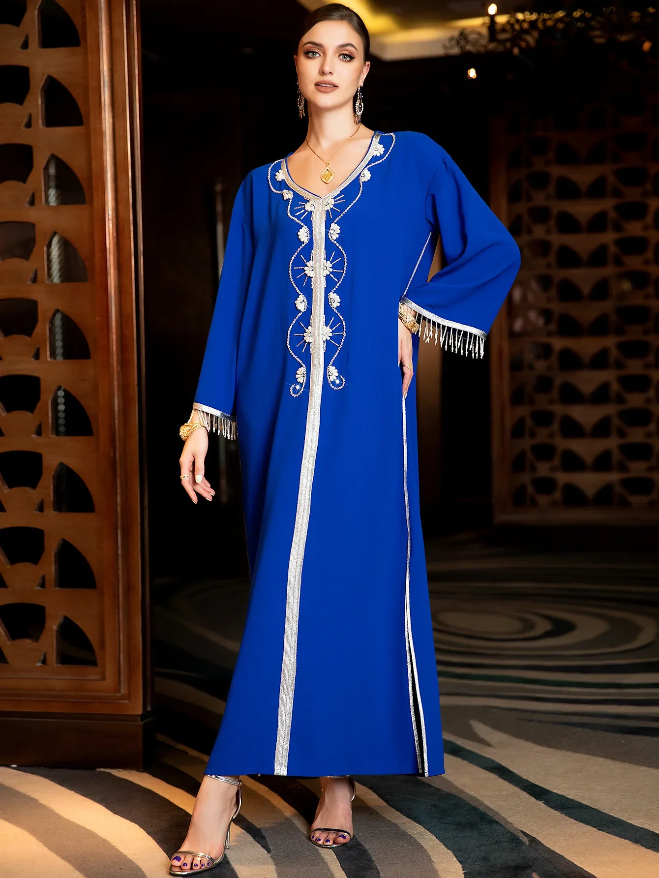 UNI mujeres musulmanas Abaya vestido borla diamante Jalabiya Marruecos Vestidos de fiesta Abayas Kaftan Abaya Islam Vestidos árabe vestido largo Eid