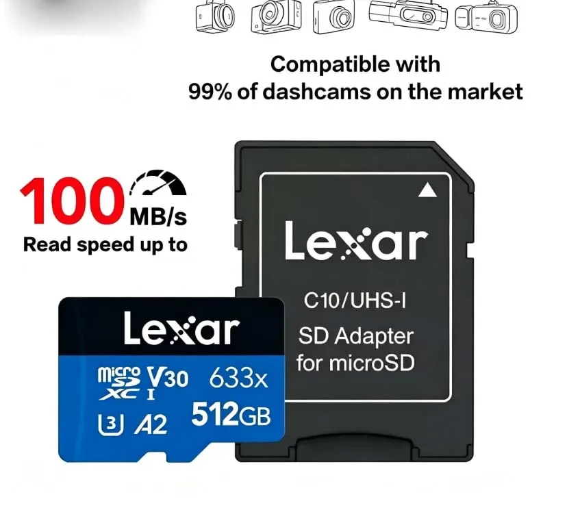 Lexar 633X Memory Card 64GB 32GB 128GB Class 10 Micro SD Card Flash Cards SDHC/SDXC UHS-I Blue TF Cards for Dashcam Camcorder