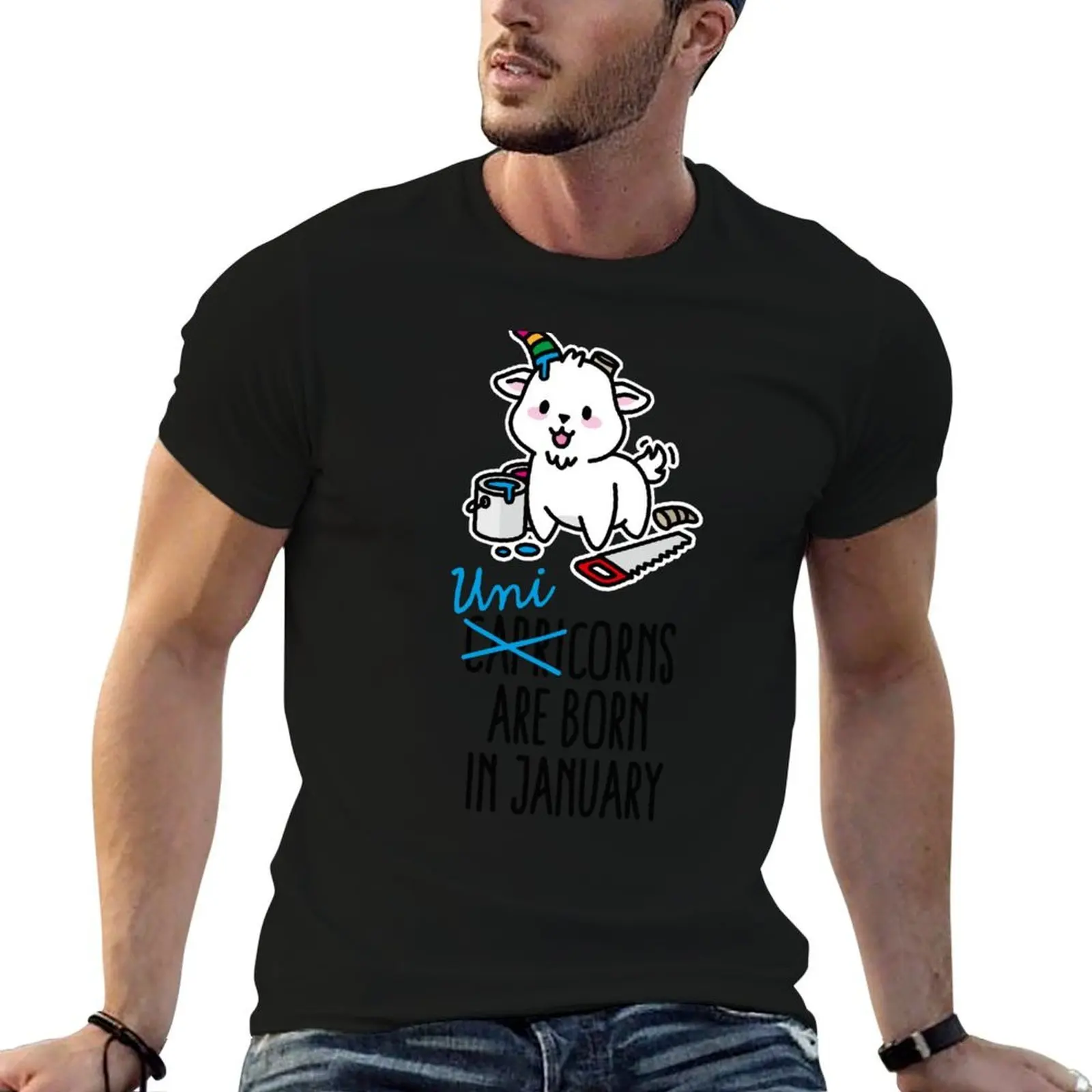

Capricorns are born in January unicorn Capricorn T-Shirt funny t shirts cotton t shirt custom print man graphic t shirt T-Shirt