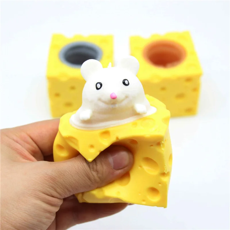 Funny Mouse Rabbit Cup Squeeze Toys Stress Relief Pet Cheese Pinch Fun Stress Ball Vent Squirrel Cup Prank Fidget Toys For Kids