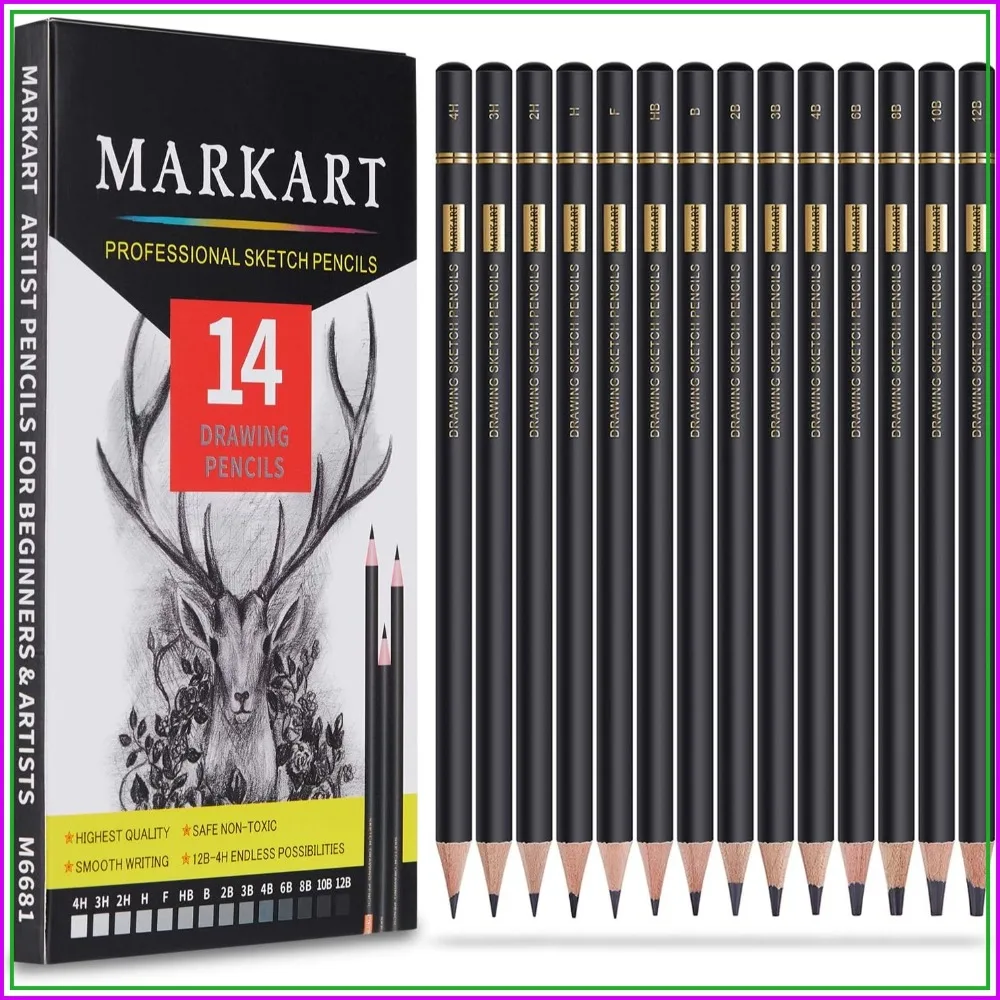 

Professional Drawing Sketching Pencil Set - 14 Pieces, Graphite (12B-4H), Ideal for Art, Sketching, Shading, for Beginners & Pros