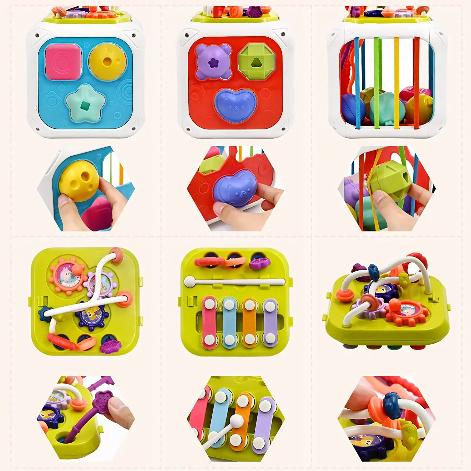 Brinquedos educativos multifuncionais 7 em 1, com classificador de formas, blocos de empilhamento para crianças, brinquedos para bebês de 12 a 18 meses, montessori sensorial