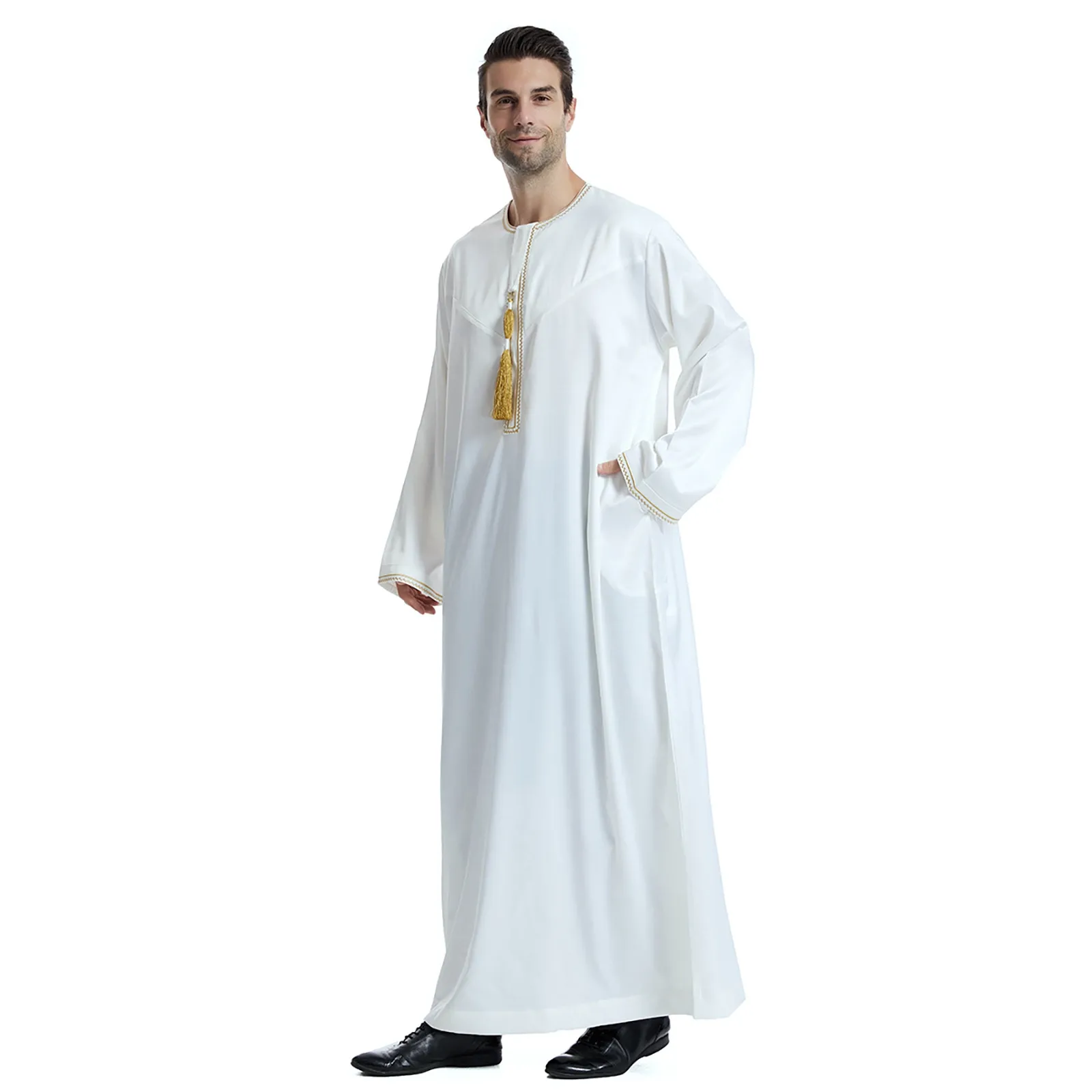 

New Islamic Muslim Men Clothing Loose Jubba Thobe Abaya Front Zipper Musulmane Homme Caftan Maxi Robes Pakistan Arabia Dress