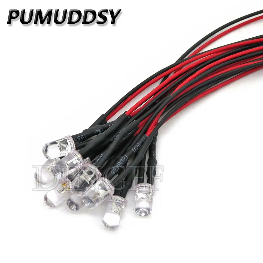 10PCS Pre Wired 5mm LED Light Lamp Bulb Prewired Emitting Diodes For DIY Home Decoration DC3V-6V 12V 24V Transparent