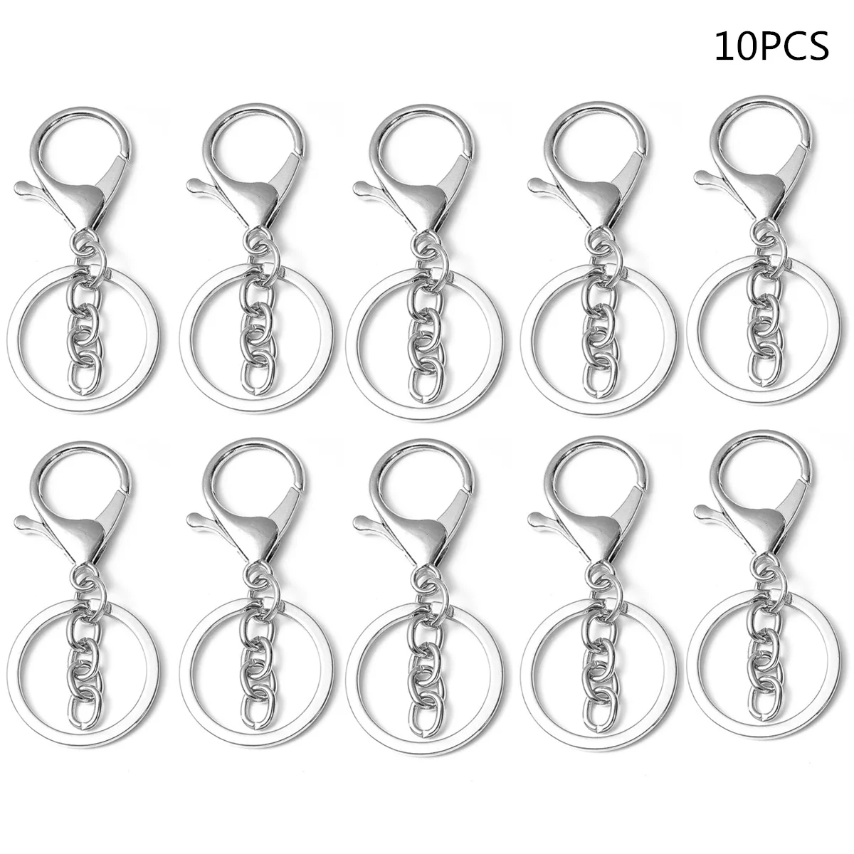 10PCS Metal lobster clasp with chain swivel spring hook with key ring lobster clasp suitable for DIY crafts keychain making