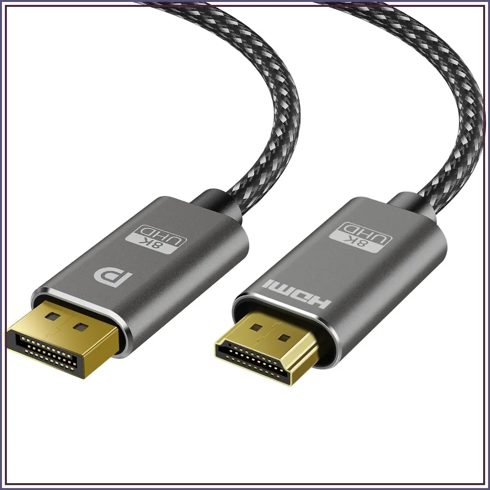 8K DisplayPort to HDMI Cable 6ft, 8K@60Hz, 4K@240Hz, Nylon Braided, Unidirectional