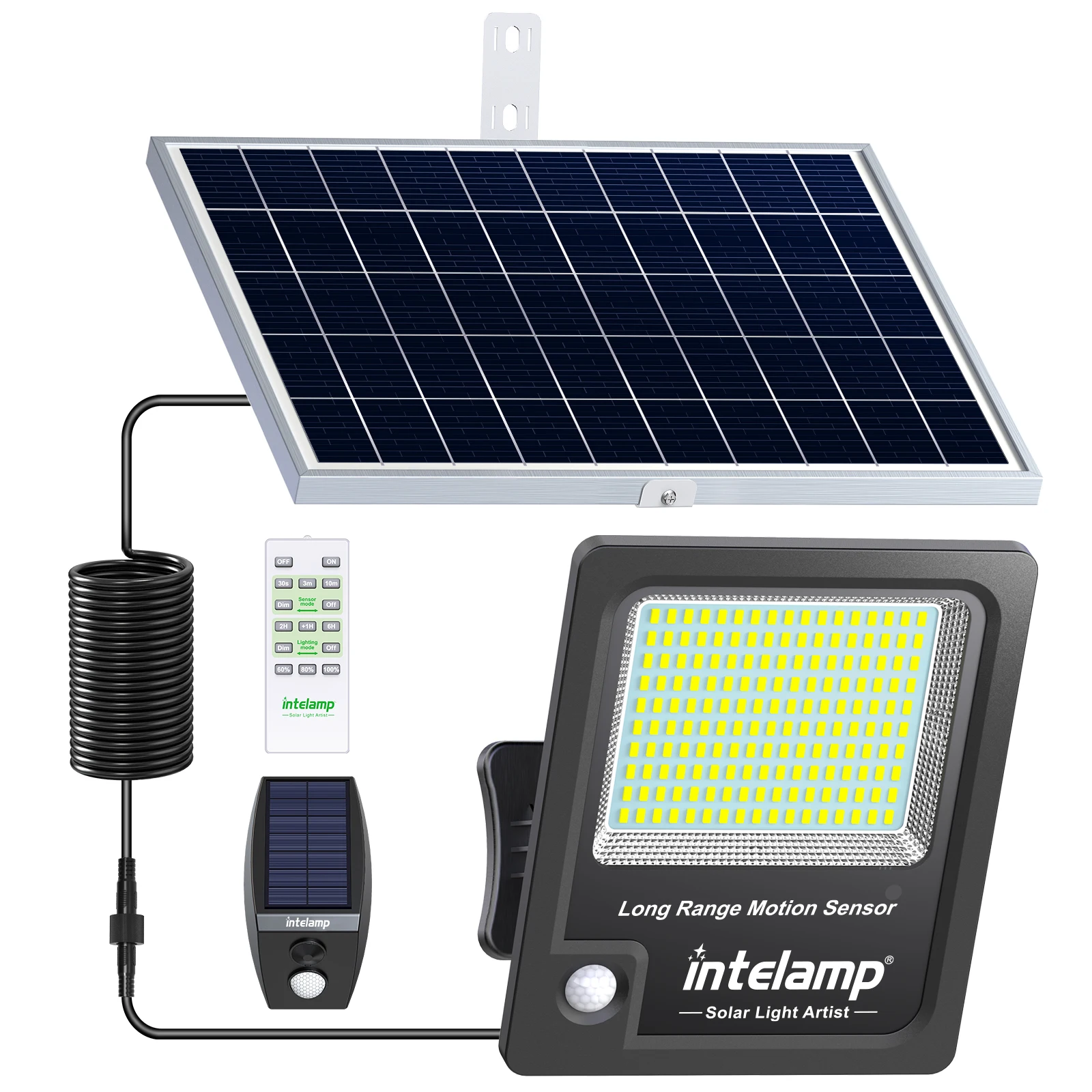 Intelamp Solarleuchte mit langer Batterielaufzeit (12000 mAh), zwei Bewegungssensoren, supergroßem Solarpanel für Garten, Straße, Hof und Bauernhof.