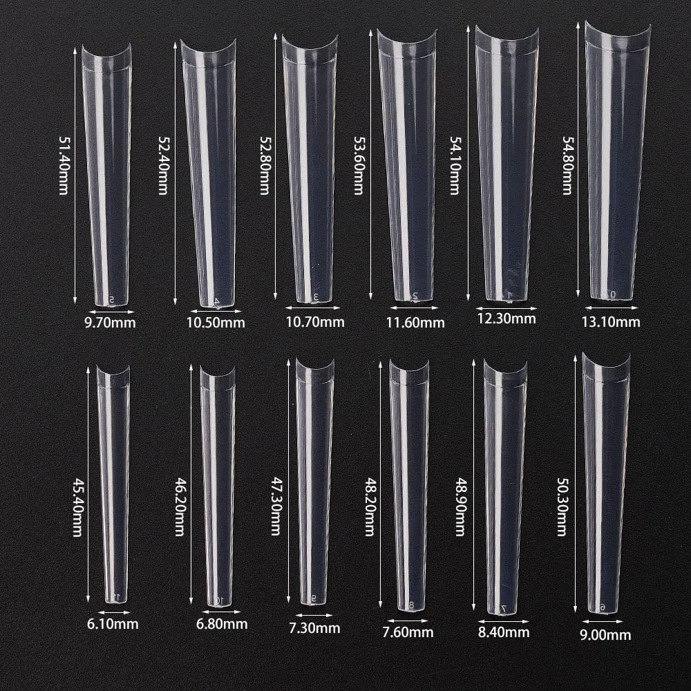 240Pcs 3XL Extra Long Coffin False Nails NO C-Curve Transparent Nail Tip 12 Size Half Cover Acrylic Nails Tips For Manicure Tool