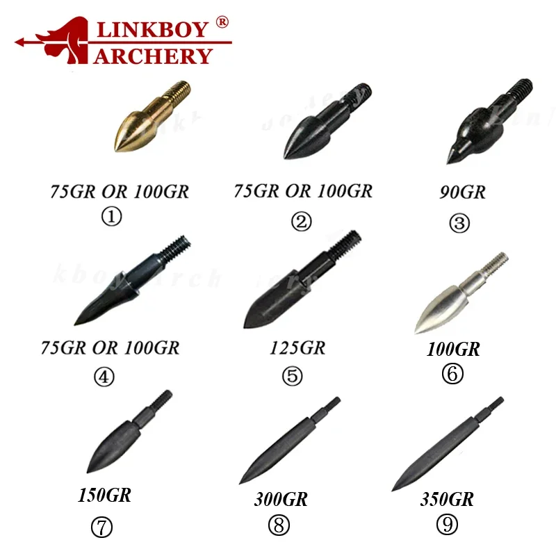 Linkboy Archery 50PCS Arrow Points Tips 75-350 Grain Broadheads Arrow Head Hunting Shaft ID6.2mm Archery Accessories Bows