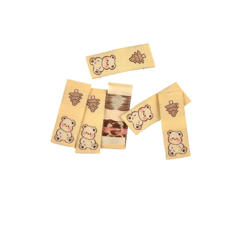 50Pcs Kawai Bear Embroidery Brown Labels For Knitted Hats Bag Shoes Sewing Garment Accessories DIY Tags Crafts Handmade Supplies