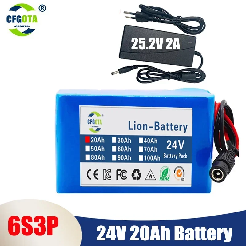 24V 20Ah 6S3P 18650 Rechargeable Lithium ion Battery 25.2v 20000mAh Electric Bicycle Moped /Electric/Li Ion Battery Pack+charger