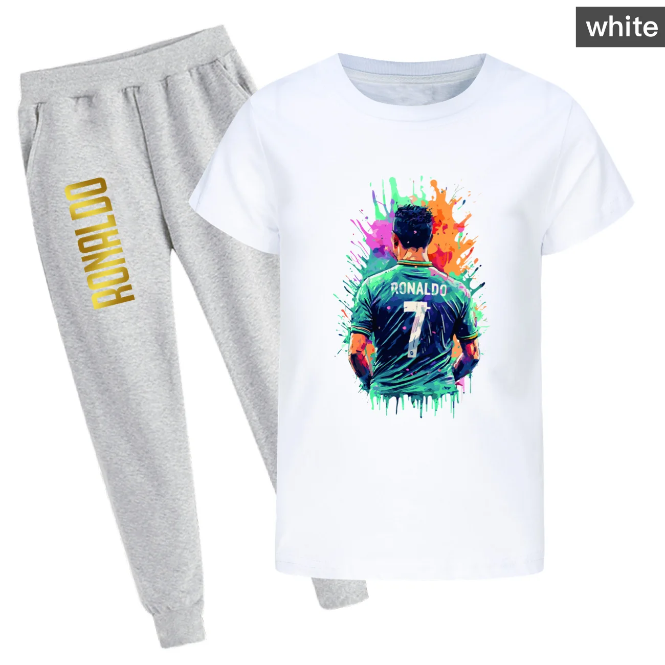 Boys Girls 2026 New CR7 Star Football Player Youth Summer Ronaldo Short Sleeve T-Shirt and Pants Set